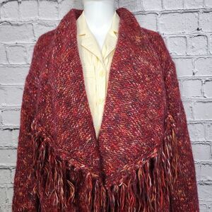 Lucky Brand Red Multi Knit Fringe Cardigan